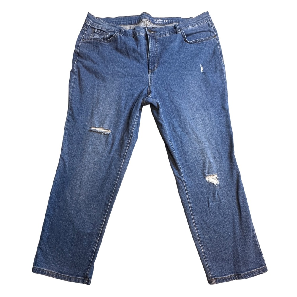 Denim & Co Studio Straight Leg Jeans Womens 20W Medium‎ Wash Denim Distressed